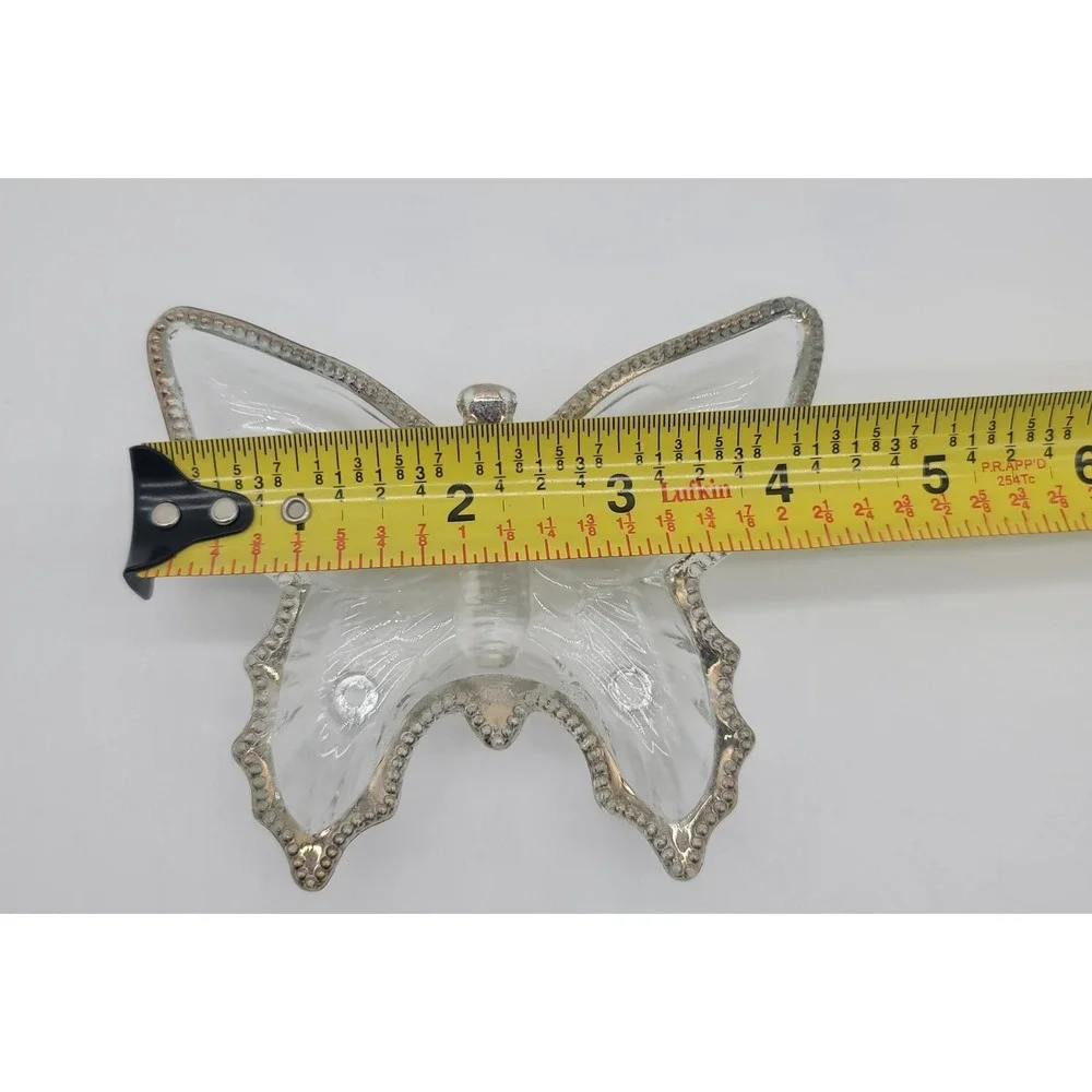 Vintage Glass Butterfly Trinket Cigarette Box /Card Set Gold Trim Vanity 3pc‎